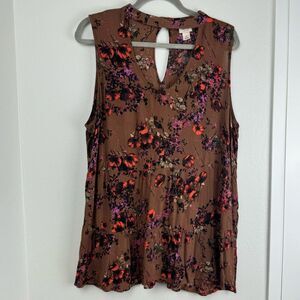 Mossimo Supply Co Brown and Floral Sleeveless Blouse with High Neck Detail S